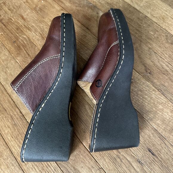 Born Clogs Slip-On Leather Mules Wedge Heel 9 Brown Open Back - Picture 5 of 11